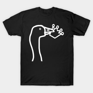 Minimal White Line Goose Stealing a Crown Portrait T-Shirt